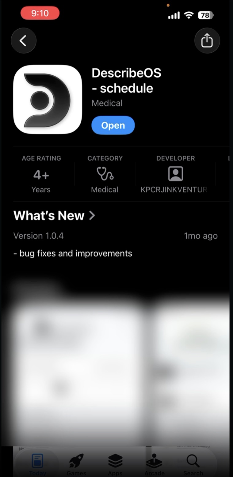 The DescribeOS - schedule app page in the App Store, with its Describe logo icon